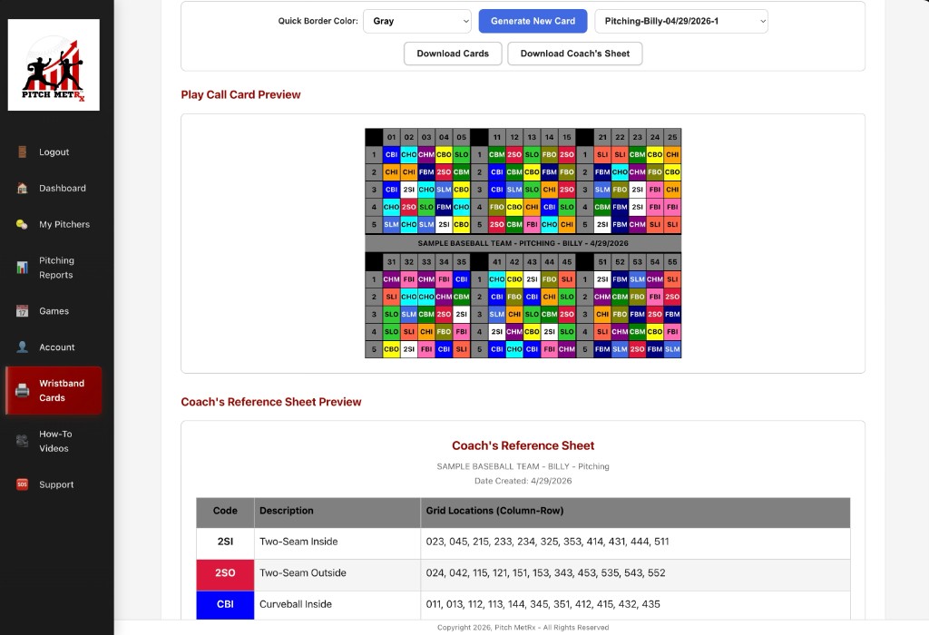 Wristband Cards Generator in Pitch MetRx